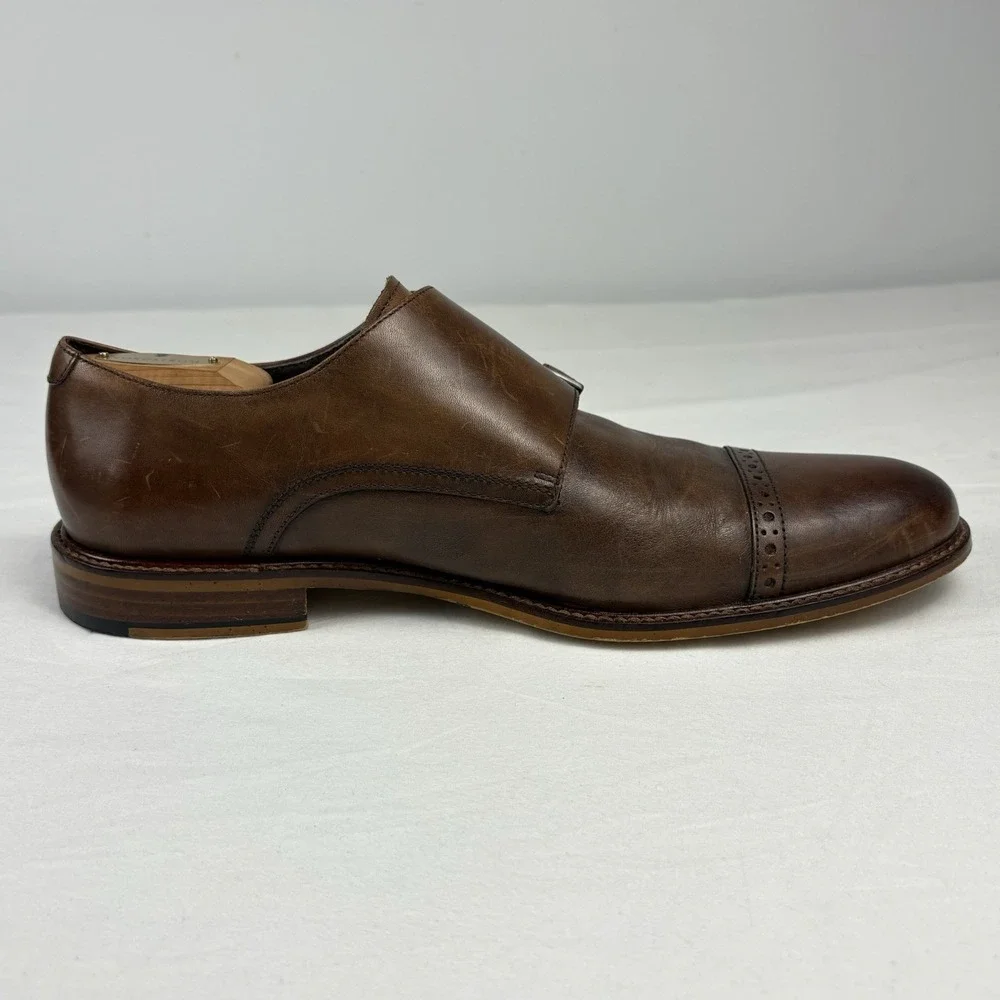 Joseph Abboud Glenn Double Monk Strap 11.5M Brown Leather Brogue Cap Toe Oxfords